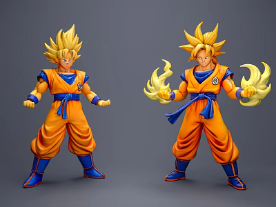 Dragon Ball Super Saiyan Goku Action Figures Orange Outfit Blue Sash Energy Auras 3d model