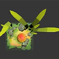 Mushroom Shaped Game Movie Character With Long Green Grass And Small Stones On Green Platform