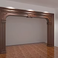 Classic Wooden Door Arch with Intricate Carvings White Walls and Patterned Floor