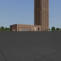 Tall Office Building With Brown Exterior And Clocks On Top Featuring Small Windows