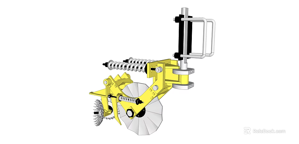 Yellow Industrial Equipment Featuring Mechanical Wheel Spring Chain And Structural Components 3d model 