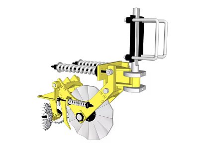 Yellow Industrial Equipment Featuring Mechanical Wheel Spring Chain And Structural Components 3d model