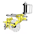 Yellow Industrial Equipment Featuring Mechanical Wheel Spring Chain And Structural Components