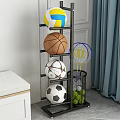 Multifunctional Sports Equipment Storage Rack with Basketball Soccer Ball Volleyball Badminton Rackets and Tennis Balls