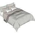 Modern Double Bed With Light Colored Bedspread Multiple Pillows And Textured Blanket 3d model