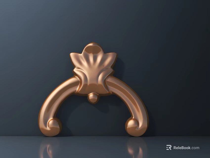 Golden Metal Carved Decorative Ornament With Leaf And Curved Design 3d model 
