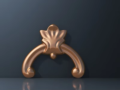 Golden Metal Carved Decorative Ornament With Leaf And Curved Design 3d model
