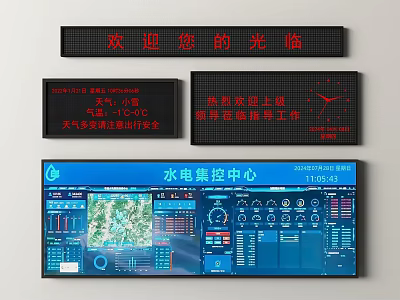 Water and Electricity Control Center Monitoring Interface With Display Screens And System Integration 3d model