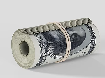 Rolled Dollar Bills Bound With Rubber Band For Everyday Cash Use 3d model