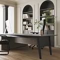 Modern Office Interior Design With Large Desk Black Chair Bookshelves Green Plant And Computer