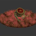 Green Grass Field With Copper Pot And Claw Like Structures On Red Ground