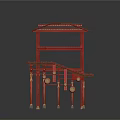 Traditional Chinese Architecture Red Framework With Golden Decorations And Two Sizes
