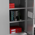 Gray Lockable Storage Cabinet With Internal Files Folders And Organized Shelves For Office Use