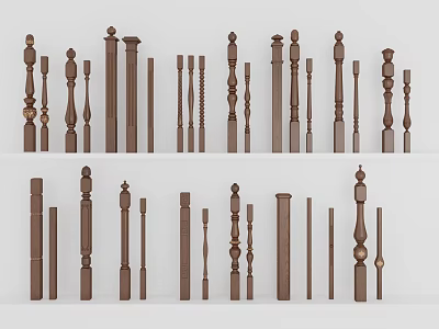 Various Decorative Wooden Railing Balusters with Classic and Modern Design Styles 3d model