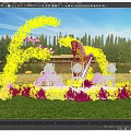 Wedding Floral Decoration with Pink Purple Flowers Curved Golden E Love Letters and White Chairs