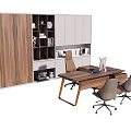 Wooden Office Desk And Chair Set With Modern Cabinet And Office Supplies