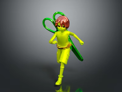 Green Game Movie Character Figure With Red Hair Yellow Outfit And Dynamic Pose 3d model