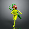 Green Game Movie Character Figure With Red Hair Yellow Outfit And Dynamic Pose
