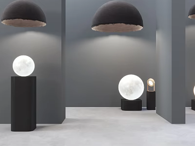 Modern Lighting Combination With Black Shade Pendant Lights And White Spherical Floor Lamps 3d model