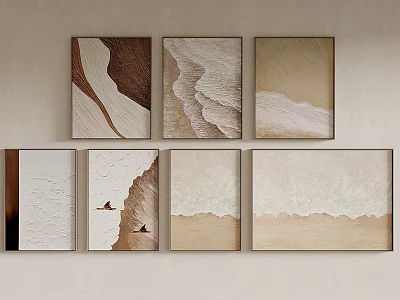 Six Coastal Themed Wall Art Pieces with Sand Dunes and Ocean Waves 3d model