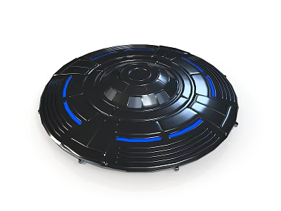 Black Circular Tech Device With Blue LED Lights And Sleek Surface Design 3d model