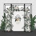 Decorative Floral Installation With Metal Arch Frame White Pink Blooms And Greenery