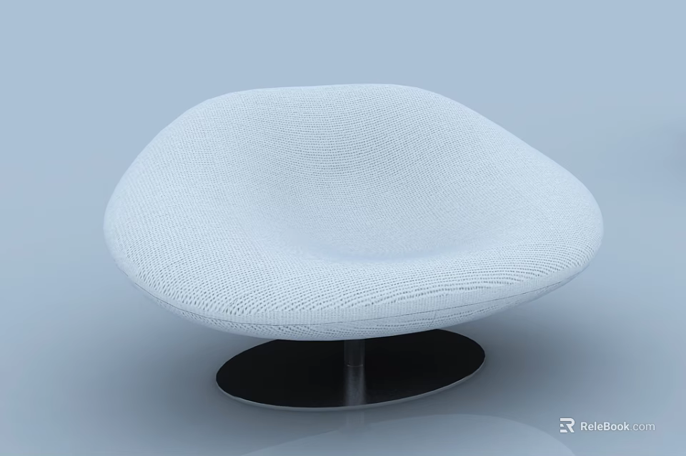 Modern Minimalist White Single Sofa With Woven Fabric And Black Round Metal Base 3d model 