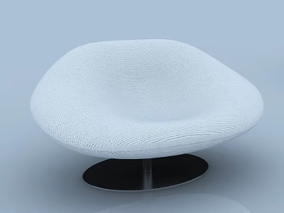 Modern Minimalist White Single Sofa With Woven Fabric And Black Round Metal Base 3d model