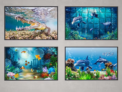 Modern Animal Painting Underwater World Hand-painted Wall 3d model