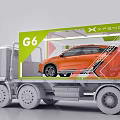 Orange XPeng G6 Electric Vehicle Transported on Truck With Transparent Container
