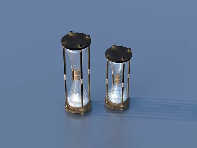 Two Stylish Black And Gold Hourglasses On Blue Background For Home Decor 3d model