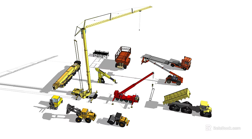 Collection Of Functional Construction Vehicles Including Cranes Trucks And Loaders 3d model 