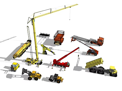 Collection Of Functional Construction Vehicles Including Cranes Trucks And Loaders 3d model