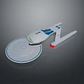 Detailed Starship Model White With Blue Stripes Disc Shaped Hull And Red Engine Accent