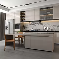 Modern Kitchen Interior Design With Island Counter Marble Backsplash Cabinets And Appliances