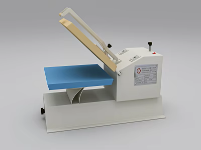 Industrial Equipment Machine with White Body Blue Worktable Flip up Arm and Safety Label 3d model