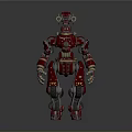Red Mechanical Robot Character Design With Metallic Structure And Gold Accent Details