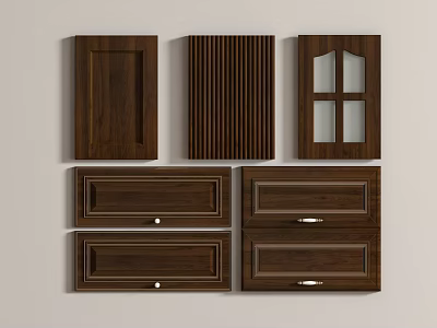 Wooden Cabinet Doors And Drawer Fronts With Various Panel Designs And Glass Inserts 3d model