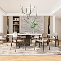 Restaurant Elegant Dining Room Featuring Round Table Modern Chairs Chandelier Marble Wall And Greenery