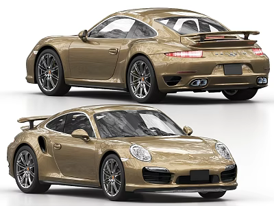 Gold Sports Car Exterior Displayed In Two Angles With Sleek Aerodynamic Design 3d model