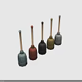 Multiple Colored Equipment Tools With Wooden Handles And Textured Surface Designs