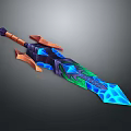 Fantasy Glowing Sword With Blue Green Blade And Orange Decorative Hilt Design