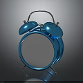 Blue Metallic Alarm Clock With Double Bells Round White Dial Stand And Reflective Surface