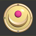 Golden Circular Household Decor Item With Pink Central Gem And Colored Stones Crescent Design