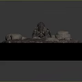Realistic Insect Creature with Yellow Glowing Sections on Rocky Dirt Circular Base