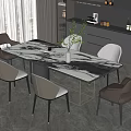 Modern Dining Table Set With Marble Tabletop Metal Frame And Beige Chairs 3d model