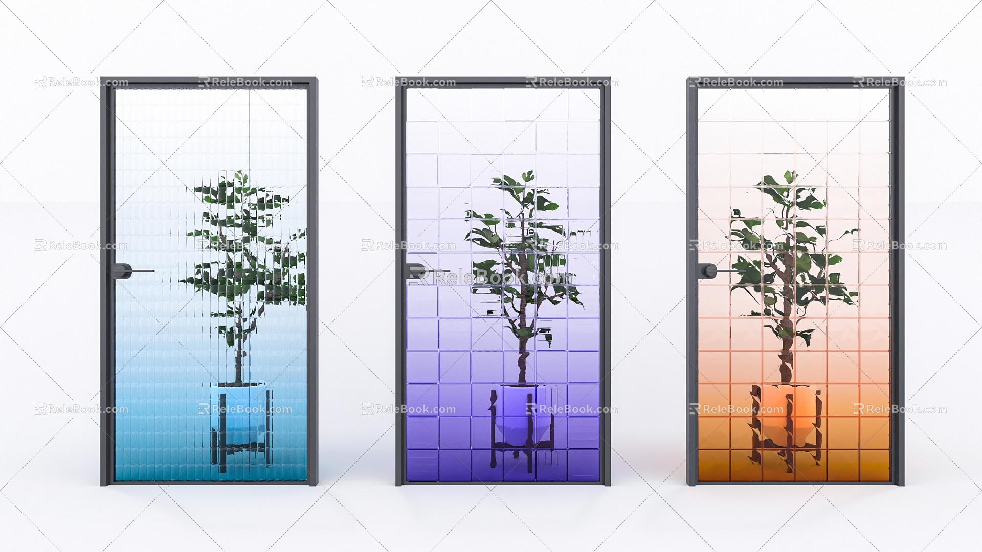 Transparent Glass Door Gradient Glass Changhong Glass Single Door Swing Door Partition Gradient Screen 3d model