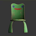 Green Frog Shaped Wooden Kids Chair With Checkered Seat And Worn Look