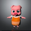Cute Pink Cartoon Pig Wearing White Shirt And Orange Apron Standing On Dark Background