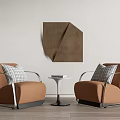 Leisure Sofa Set With Orange Upholstery Metal Armrests Plaid Cushions And Small Side Table